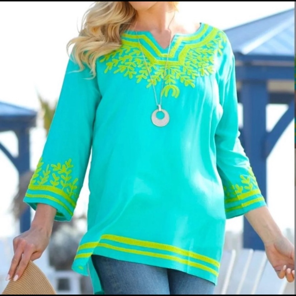 Ananda's collection | embroidered Aqua and yellow tunic